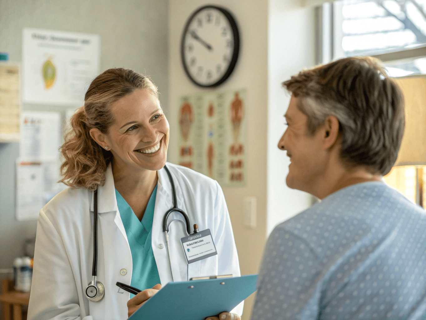 Smiling concierge physician discussing membership costs and coverage with a patient at Next Level Concierge Care in Scottsdale.